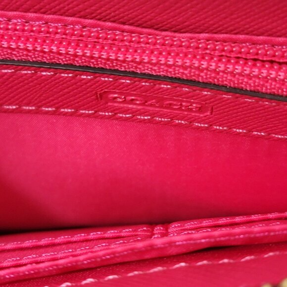 COACH Signature Canvas Wristlet Khaki Pink Zip Wallet Gold Hardware - Picture 9 of 10